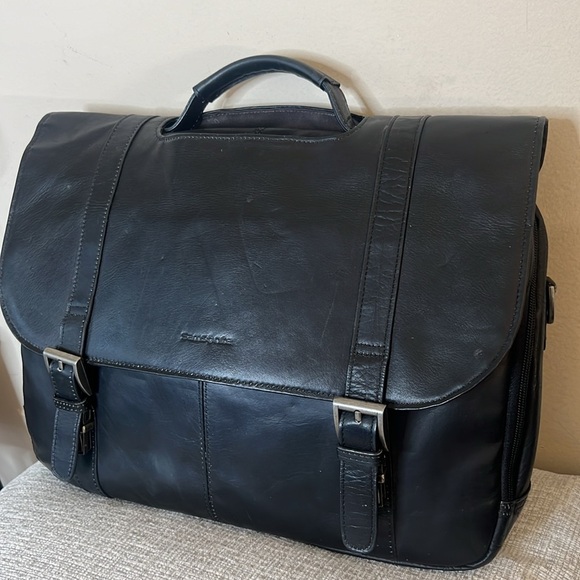 Samsonite Colombian Black Messenger Leather Flapover Bag - Picture 2 of 12